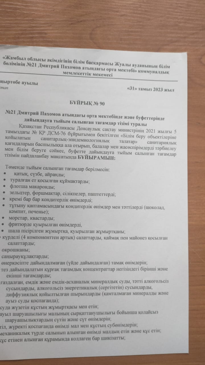 Асханада тыйым салынған тағамдар тізімі